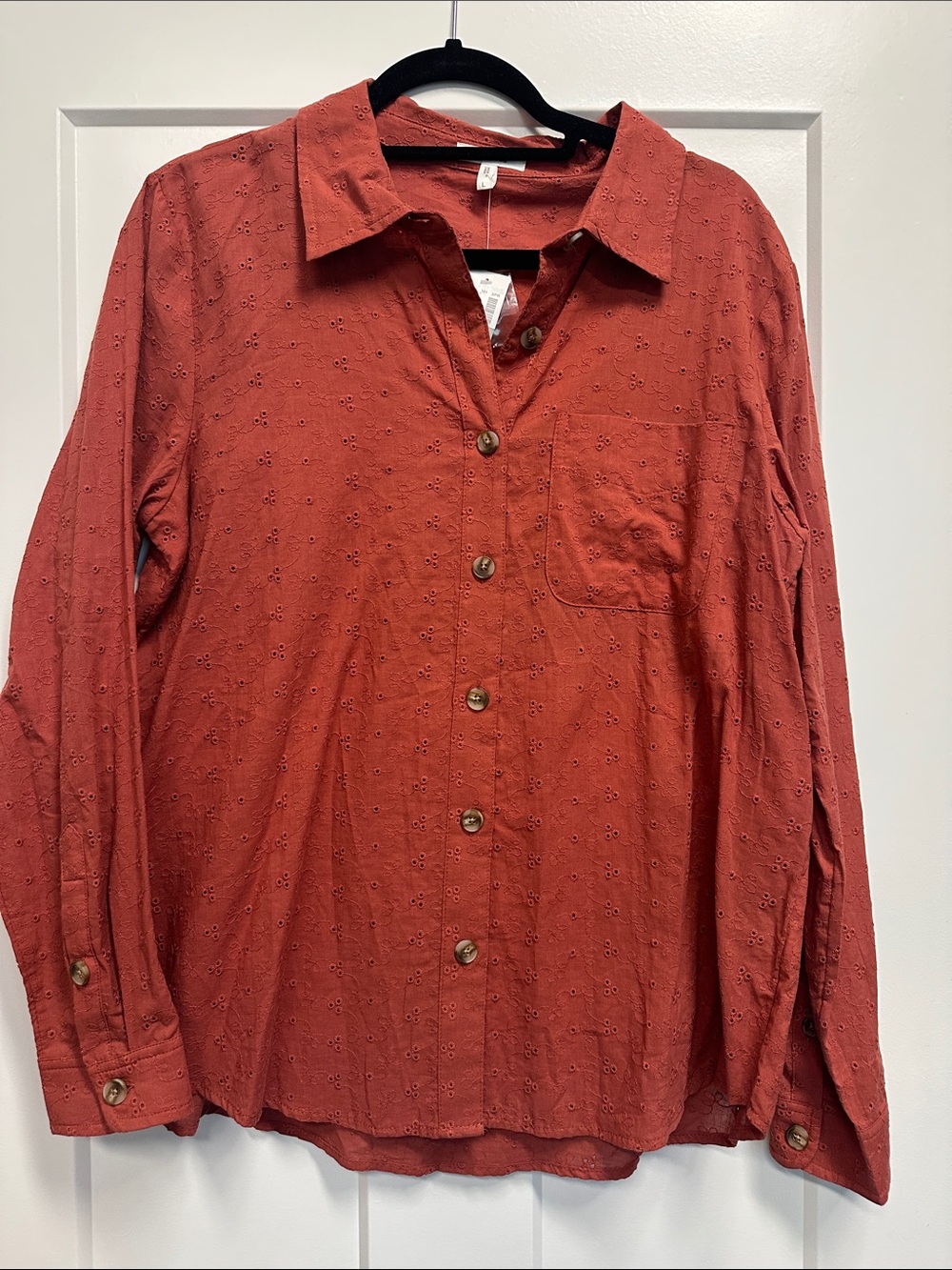 Maurices Rust Red Women’s Button-Up Eyelet Shirt